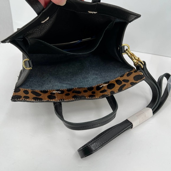 CLARE V Bag Womens Black Brown Petite Simple Tote Leopard Patchwork NWT - Picture 9 of 13